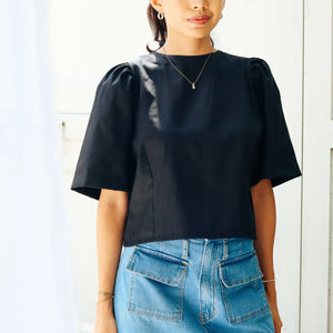 Hazel Puff Sleeve Top in Black - image