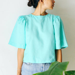 Hazel Puff Sleeve Top in Mint - image