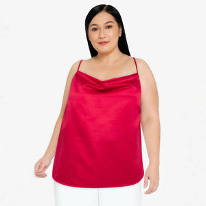Plus Size Athena Satin Draped Neck Cami - Ruby Red - image