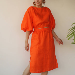 Teresa Linen Top & Skirt Set in Orange - image