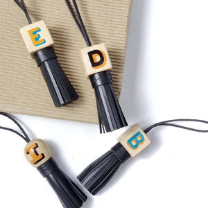 Tassel Bag Charm with Hand-Painted Monogram - image