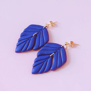 Blue Leaf Inspired Pattern Polymer Clay Statement Earrings - image