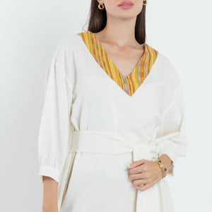 Alejandra Dress in Ivory with Yellow Yakan - image