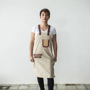 Akap Artisan Vegan Leather Family Matching Apron with Adjustable Cross-back Straps and Chest Pockets for Adult and Child - image