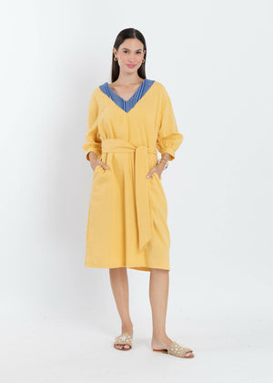 Alejandra Dress in Yellow with Deep Blue Yakan - image