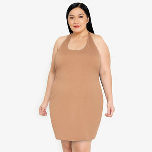 Plus Size Dione Halter Bodycon Mini Dress - Milktea - image