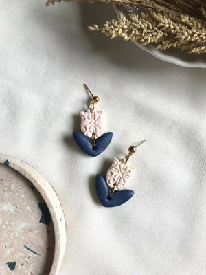 Peach and Blue Tulip Polymer Clay Earrings - image