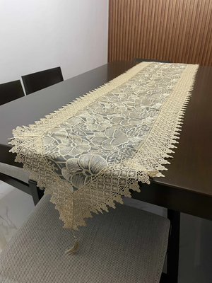 6-Seater Lace Embroidered Table Runner w/ Tassel - image