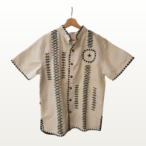 Cream Binakol Men's Polo with Itneg Embroidery - image