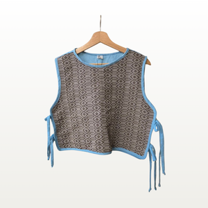 Brown and Turquoise Mixed Linen-Pinilian Bib Vest handmade and crafted by local artisans of Abra and senior's community - image