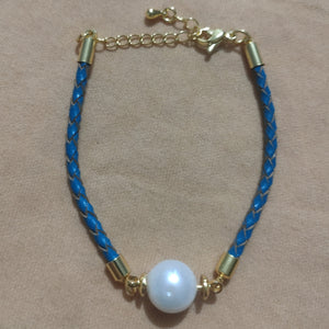 Leather pearl bracelet teal - image