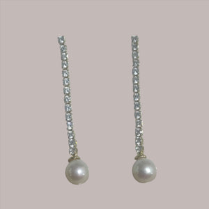 Diamond drop Salt Water Pearl Earrings - image