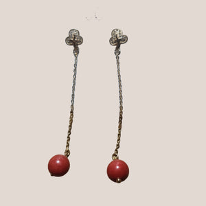 Natural Coral  Long drop Earrings - image