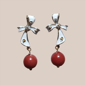 Natural Coral white Ribbon Earrings - image