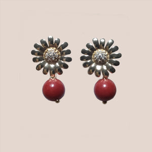 Natural Coral Sunflower Earrings - image