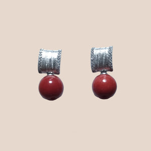 Natural Coral Siver Earrings - image