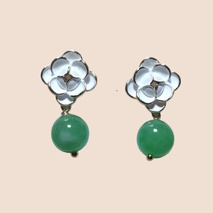 Burmese  Jade White Rose Earrings - image