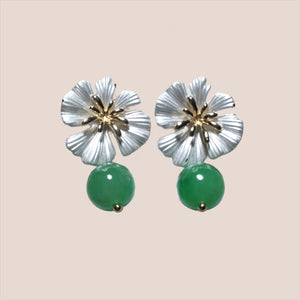 Burmese jade  Flower earrings - image