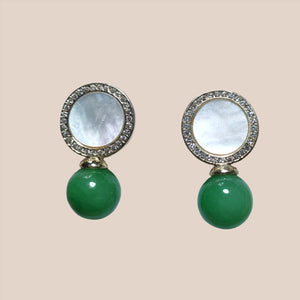 Burmese jade MOP ROUND EARRINGS - image