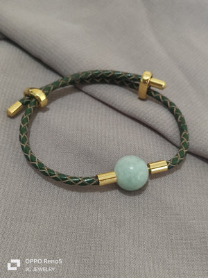 Dark green two tone jade leather bracelet - image