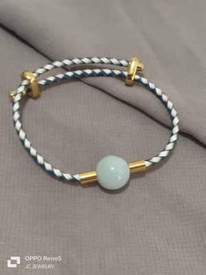 Blue & white two tone jade leather bracelet - image