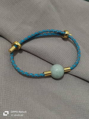 Blue  brown two tone Jade leather bracelet - image