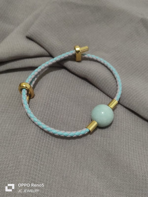 Pink & Blue Jade leather bracelet - image