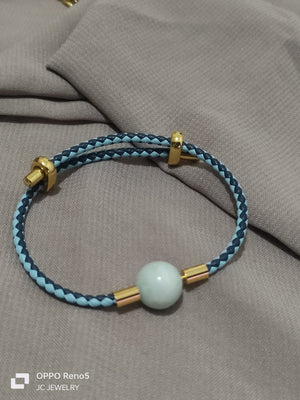 blue &Blue jade leather bracelet - image