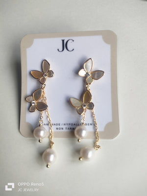 Saltwater Pearl Earrings  Double Drop Butterfly - image