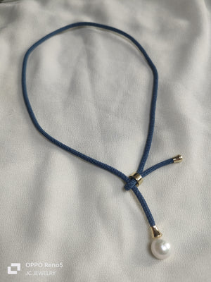 Necklace Silk Pearl Denim - image