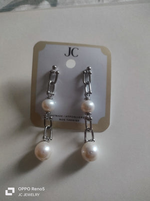 Freshwater pearl white Chain earrings - image