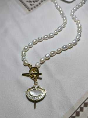 FRESHWATER pearl Y necklace with MOP PENDANT 3 - image
