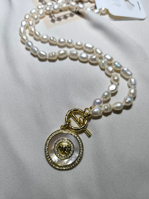 FRESHWATER pearl Y necklace with MOP PENDANT 17 - image