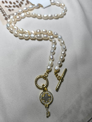FRESHWATER pearl Y necklace with MOP PENDANT 18 - image