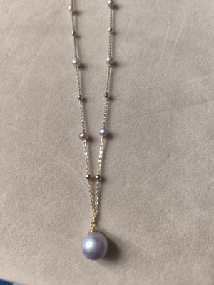 Pink  pearl drop necklace - image