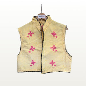 Binakol Cropped Vest with Itneg Embroidery - Light Yellow - image