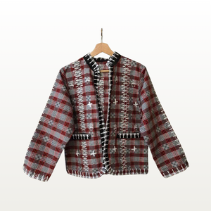 Red - Black Binakol Women's Blazer with Intricate Itneg Embroidery - image