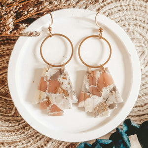 Neutral Faux Stone Sinag Polymer Clay Statement Earrings E - image