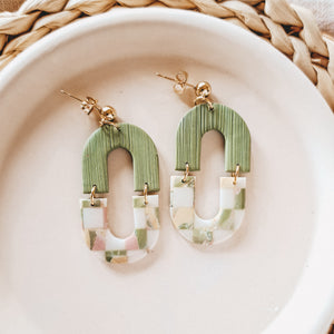 Green Checkered Earrings - image