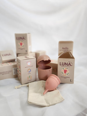 Luna Menstrual Cup (FDA Approved) 100% Medical Grade Silicone with Sterilizer Cup - image