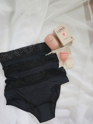 Luna Period Starter Kit -  Menstrual Cup Set + 3 Period Underwear ( Stain and Leak Proof Panties) - image