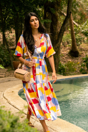 Thurman Boho Dress in Colored Paint Print - image