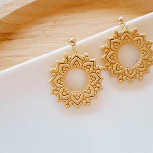 Yellow Mandala Sun Summer Earrings - image