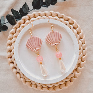 Pink Shell with Pearl Earrings - image