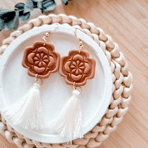 Terracotta Moroccan Tile with Tassel Earrings - image