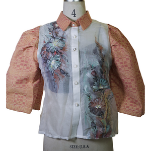 Handpainted bell sleeves button-down barong - image