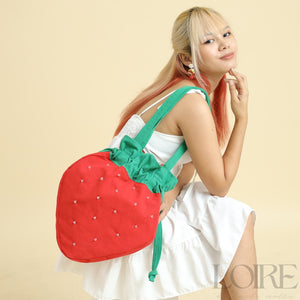 Loire Strawberry Drawstring Canvas Tote Bag - image