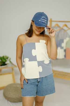 Jigsaw Top (Dusty Blue & Cream) - image