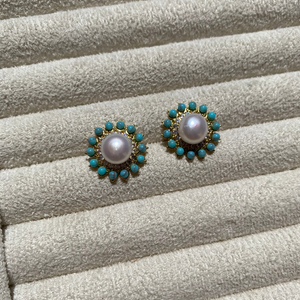 Coral Freshwater Pearl Stud Earrings - image