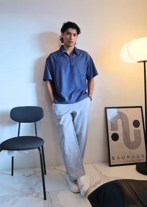 Boxy Half Zip Polo | Denim Blue Grainy - image